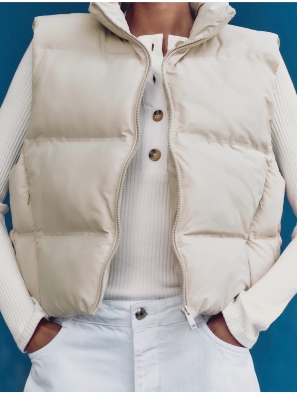 Zara Cream Puffer Vest Jacket